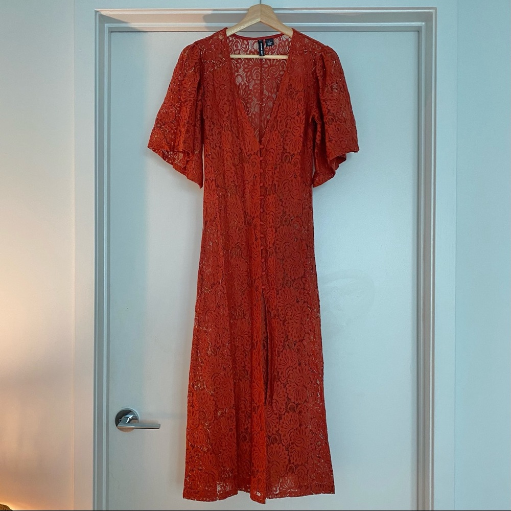 Something Navy Orange-rust Lace Maxi Summertime Coverup